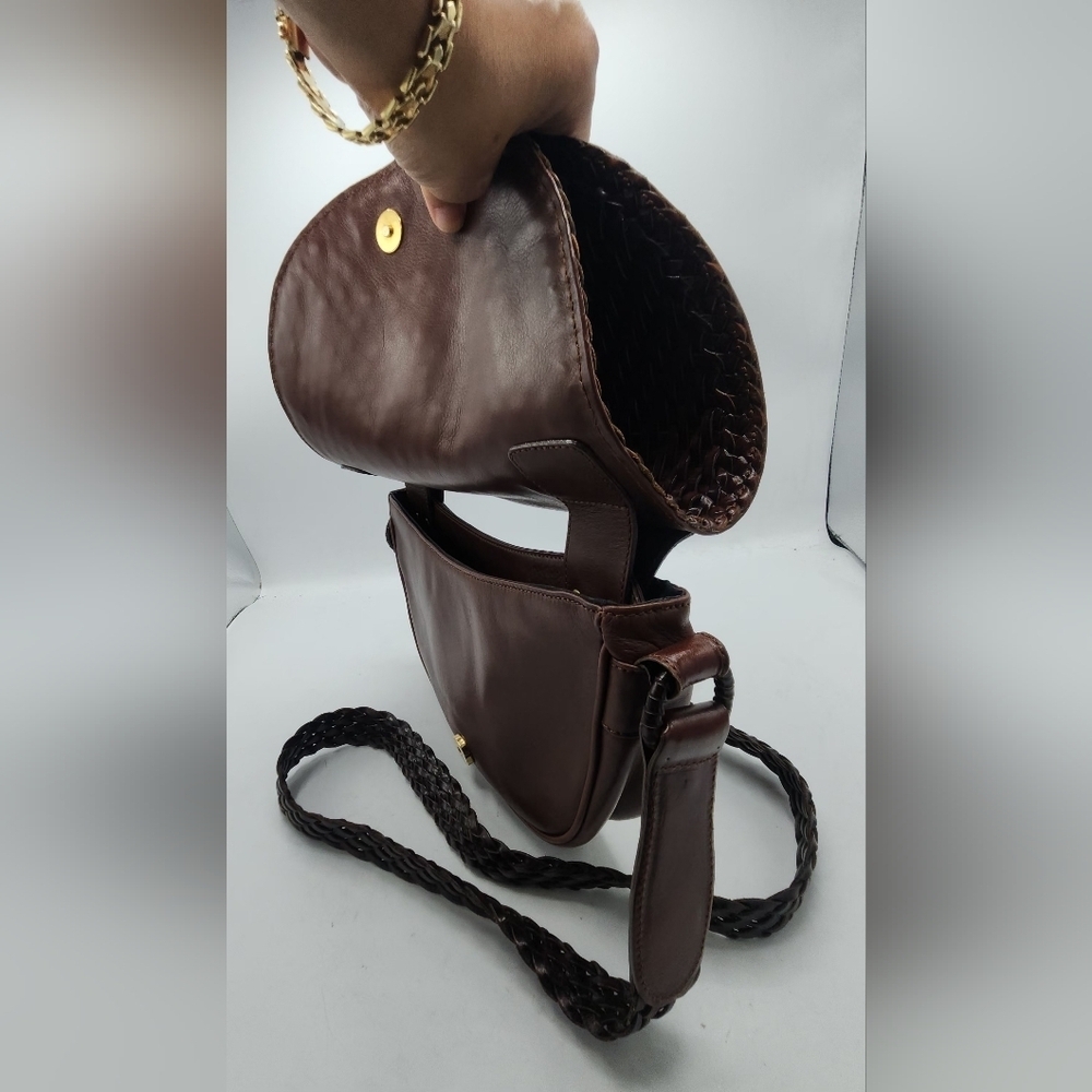 De Vecchi Hamilton Hodge Vintage Leather Woven Saddle Bag In Brown - Picture 7 of 14